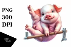 Pastel Cute Baby Pig Playing Gymnastics | Sublimation Product Image 3