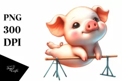 Pastel Cute Baby Pig Playing Gymnastics | Sublimation Product Image 1