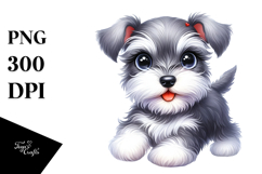 Watercolor Baby Cartoon Miniature Schnauzer with Big Eyes, Product Image 1