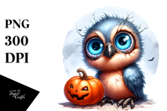 Baby Bird Holding Halloween Pumpkin PNG Product Image 1