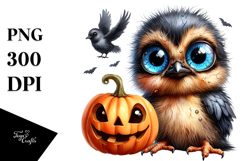Baby Bird Holding Halloween Pumpkin PNG Product Image 1