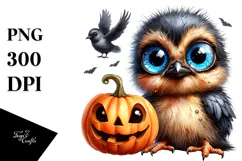 Baby Bird Holding Halloween Pumpkin PNG Product Image 1