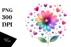 Colorful Watercolor Simple Flower with Heart Petals, PNG Product Image 1