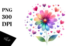 Colorful Watercolor Simple Flower with Heart Petals, PNG Product Image 1