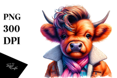 Cute Baby Highlandcow Posing, Vibrant Drawing PNG Product Image 1