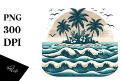 Vintage Tropical Island Waves, PNG Product Image 1