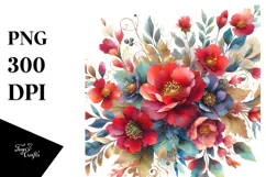 Colorful Red Flowers with Gold Insertions PNG Product Image 1