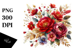 Colorful Red Flowers with Gold Insertions PNG Product Image 1