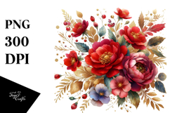 Colorful Red Flowers with Gold Insertions PNG Product Image 1