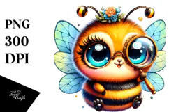 Crazy Cute Baby Bee with Monocle PNG Product Image 1