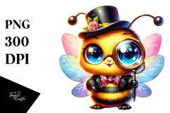 Crazy Cute Baby Bee with Monocle PNG Product Image 1