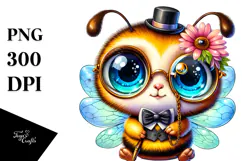 Crazy Cute Baby Bee with Monocle PNG Product Image 1