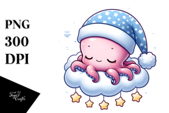 Cute Baby Octopus Sleeping on Cloud Product Image 1