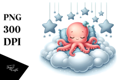 Cute Baby Octopus Sleeping on Cloud Product Image 1