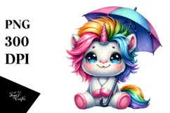 Happy Unicorn with Umbrella, Style PNG Product Image 1