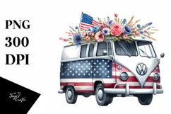 Van with Flowers USA Flag | Sublimation Clipart Product Image 3