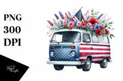 Van with Flowers USA Flag | Sublimation Clipart Product Image 3