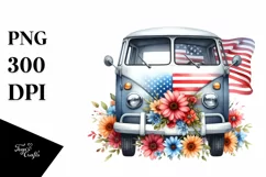 Van with Flowers USA Flag | Sublimation Clipart Product Image 1