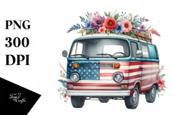 Van with Flowers USA Flag | Sublimation Clipart Product Image 3