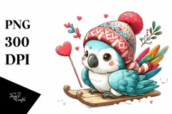 Cute Baby Macaw on Sleigh PNG Product Image 3