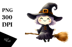 Funny Witch Watercolor Image, PNG Product Image 1