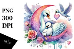 Baby Swan on Half Moon Heart PNG Product Image 1