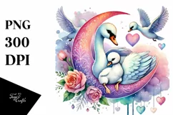 Baby Swan on Half Moon Heart PNG Product Image 1