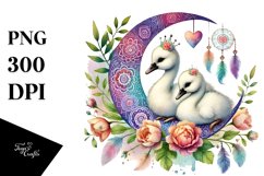 Colorful Watercolor Digital Painting with Cute Boho Swan and Product Image 1