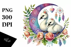 Colorful Watercolor Digital Painting with Cute Boho Swan and Product Image 1