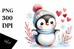 Cute Baby Penguin on Sleight PNG Product Image 1