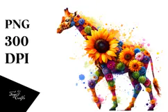 Abstract Watercolor Giraffe with Sunflower Body PNG Product Image 1