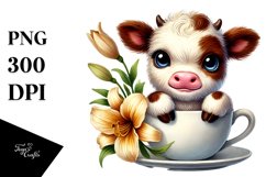 Smiling Highland Cow with Lily, Transparent PNG Product Image 1