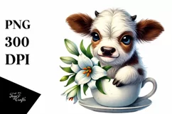 Smiling Highland Cow with Lily, Transparent PNG Product Image 1