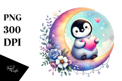 Adorning Baby Penguin on Half Moon, PNG Product Image 1