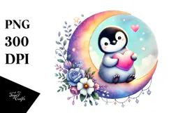 Adorning Baby Penguin on Half Moon, PNG Product Image 1