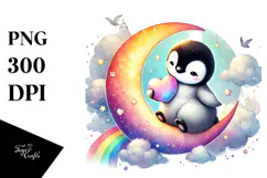 Colorful Baby Penguin on Cloud PNG Product Image 1