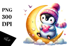 Colorful Baby Penguin on Cloud PNG Product Image 1