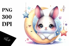 Colorful Cute Baby Snowshoe Hare Moon Clipart Product Image 1