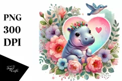 Colorful Baby Hippo with Heart PNG Product Image 1