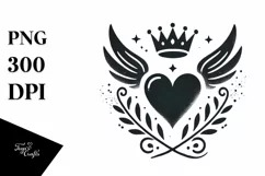 Simple Paintbrush Style Heart with Wings and Crown PNG Product Image 1