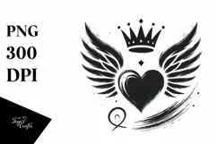 Simple Paintbrush Style Heart with Wings and Crown PNG Product Image 1