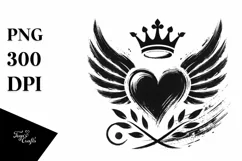 Simple Paintbrush Style Heart with Wings and Crown PNG Product Image 1