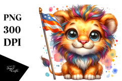Vibrant Watercolor Goofy Cute Baby Lion, PNG Product Image 1