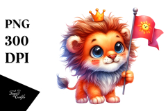 Vibrant Watercolor Goofy Cute Baby Lion, PNG Product Image 1