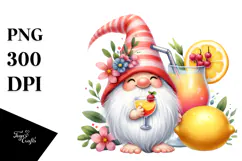 Whimsical Gnome Drinking a Cocktail with Lemon PNG Product Image 1