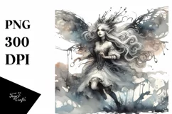 Washed Watercolor Gothic Fairy Running PNG Product Image 3