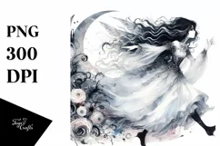 Washed Watercolor Gothic Fairy Running PNG Product Image 1