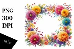 Colorful Watercolor Frame with Chrysanthemum | Clipart Product Image 1