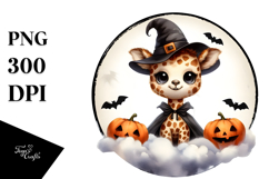 Cute Baby Giraffe on Cloud for Halloween PNG Product Image 1