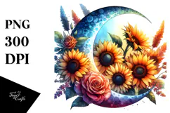 Vibrant Half Moon with Sunflowers, PNG Product Image 1